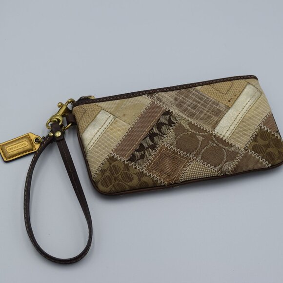 Coach Patchwork Wristlet in Brown and Tan - Picture 1 of 5